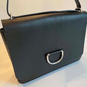 BURBERRY Medium D-Ring Black Leather Crossbody Bag with Silver-Tone Hardware